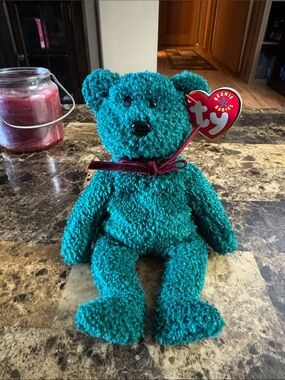 🎄Ty 2001 Holiday Teddy Beanie Baby Bear Green With bow
